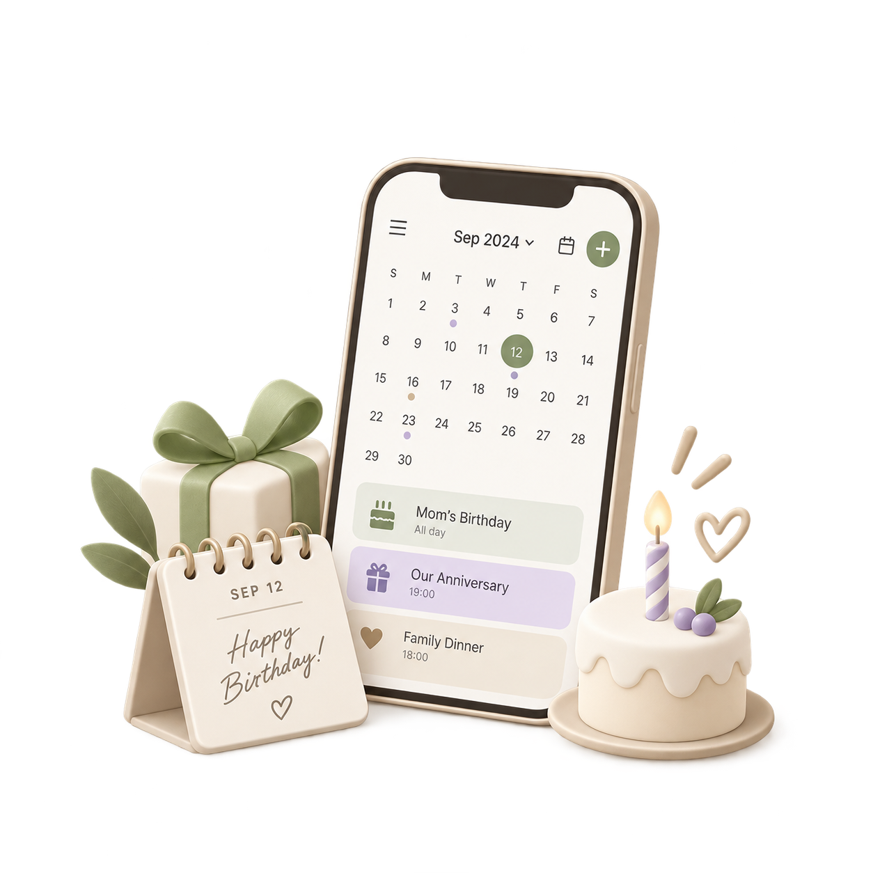 誕生日や記念日を覚えるイメージ
